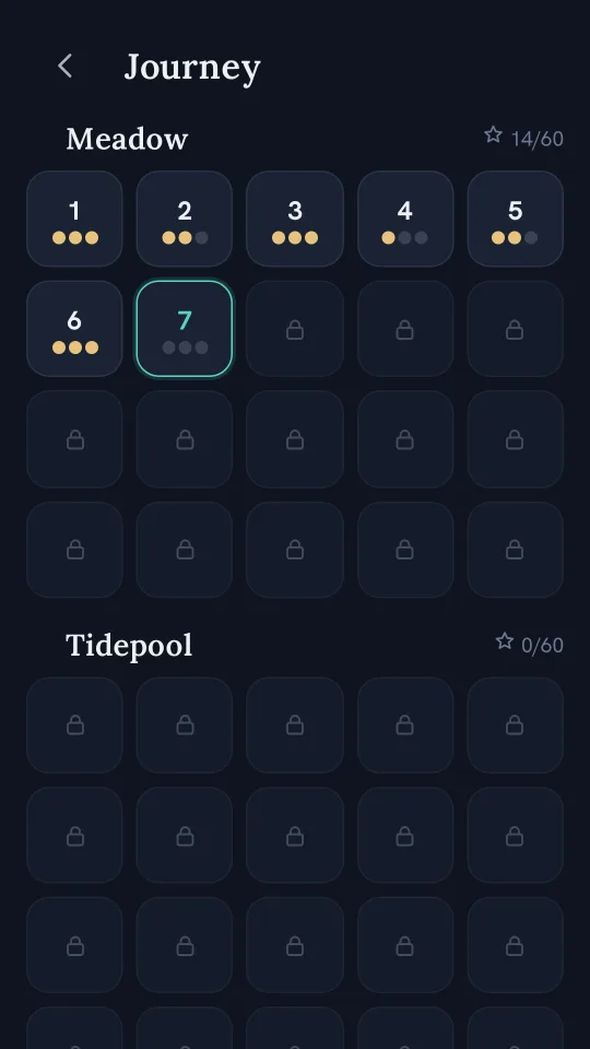 Journey map showing the Meadow chapter levels and stars earned